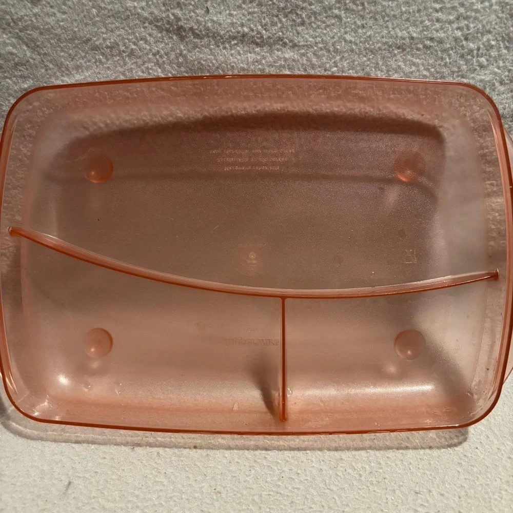 tupperware vent n serve divided dish rectangle food prep orange made in USA